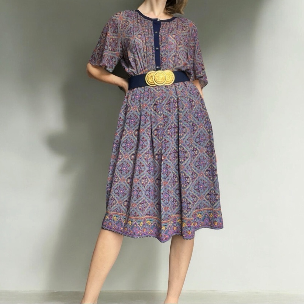 Firefly Vintage 60s Paisley Moroccan Tile Crepe Dress